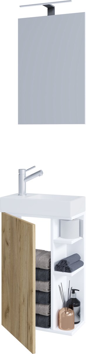 VCM 3-delige badkamermeubelset Gastentoilet Gastentoilet Wastafel Klein Smal Lumia Spiegel