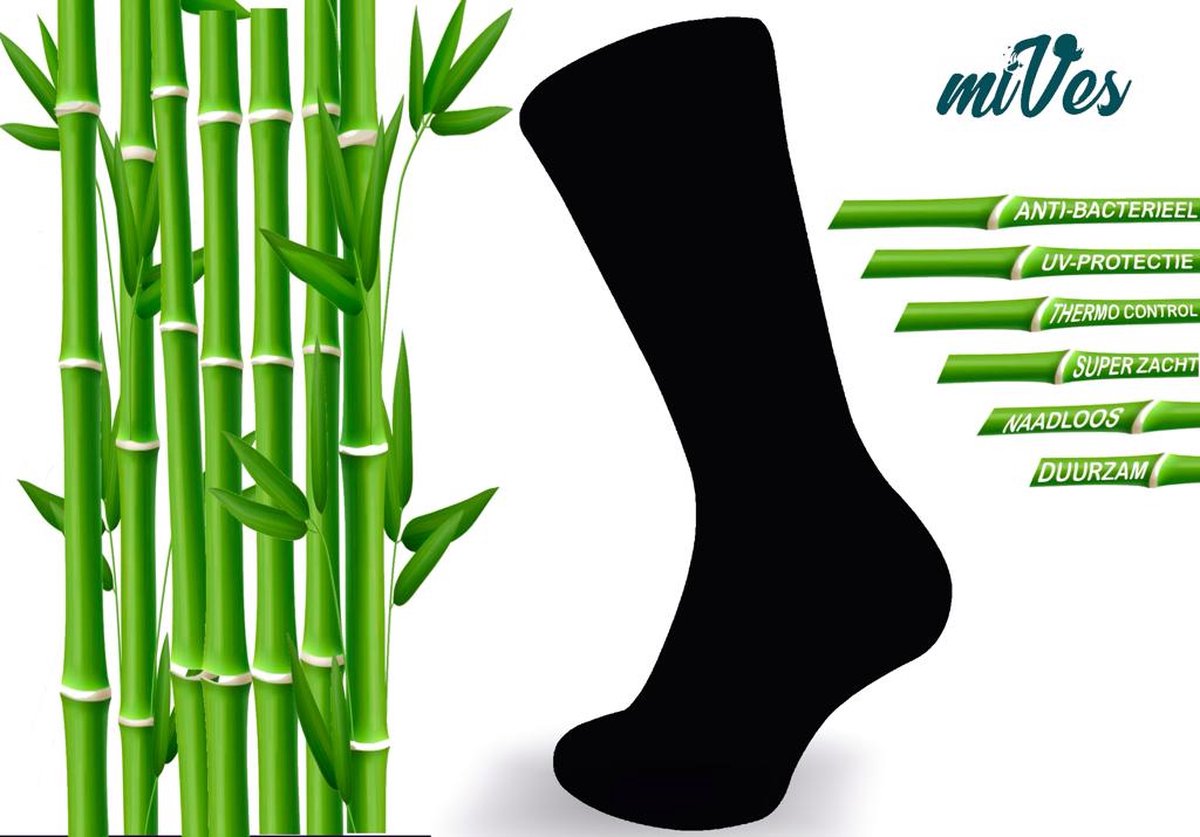 12x MIVES Bamboe Sokken Naadloos - Unisex - 12 paar - ZWART - Maat 35-40 - Bamboe 84%