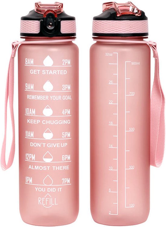 Waterfles met tijdmarkering Motivatie Drinkfles Met Rietje 1 Liter Waterfles BPA...