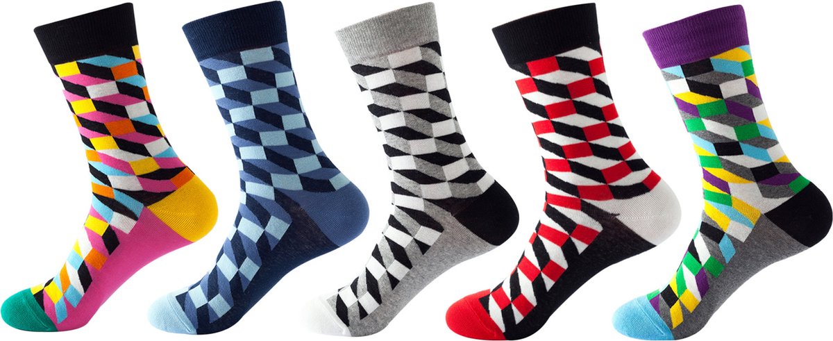 LIXIN Fashion Sokken - 5 Paar - Kleur 3 - Maat 35-45 - Kleurrijke sokken - Dames sokken - Heresokken - Casual katoenen sokken - Tieners - Vrouwen en Heren - Volwassenen - Unisex - Warme sokken - Bedsokken - Huissokken - Leuk Sokken