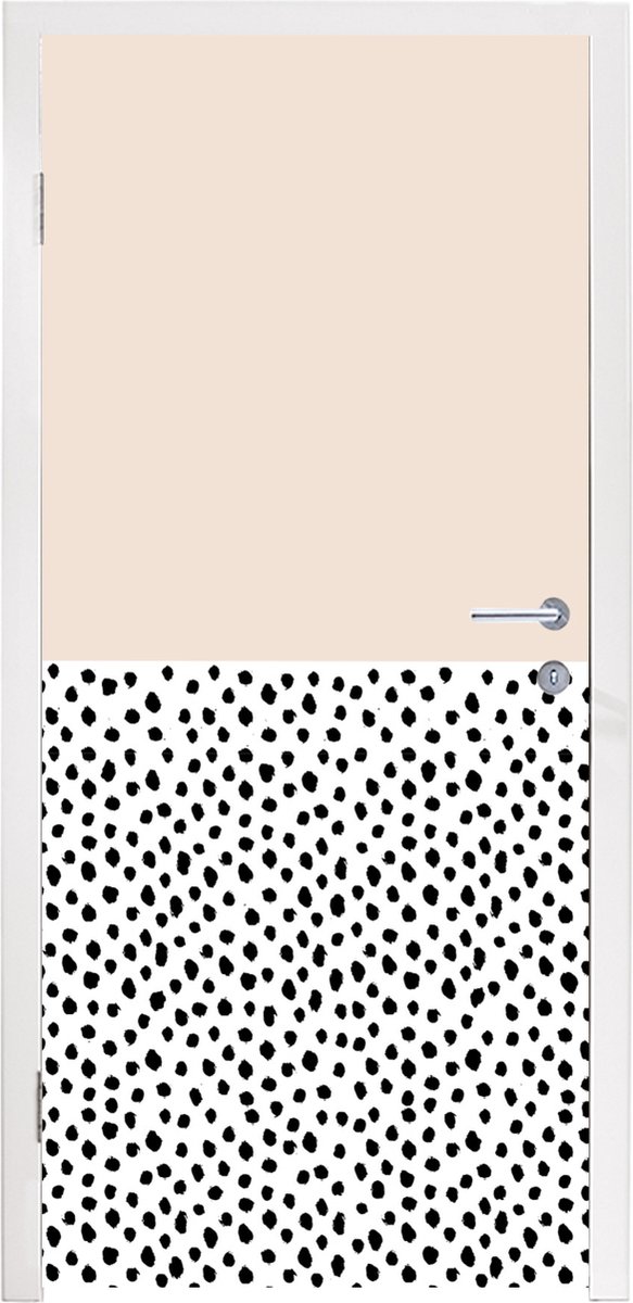 Deurposter 85x205 cm - Deursticker Stippen - Wit - Zwart - Meubelfolie zelfklevend - Deurf