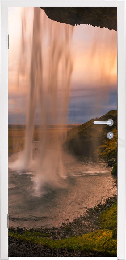 Deursticker Waterval - IJsland - Natuur - 95x235 cm - Deurposter