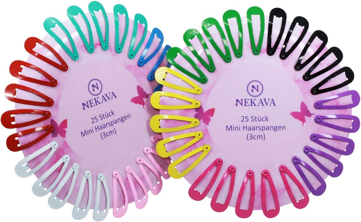 50 stuks kleurrijke mini haarspelden van Nekava in 10 kleuren. Ideaal voor meisjes, kinderen en dames. Haarclips worden geleverd in een mooi design. Haarclip klein (3cm)