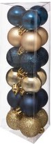 Kerstballen goud/blauw - 18x stuks met diameter 3 cm - Glans mat - Kerstboomversiering - Kerst