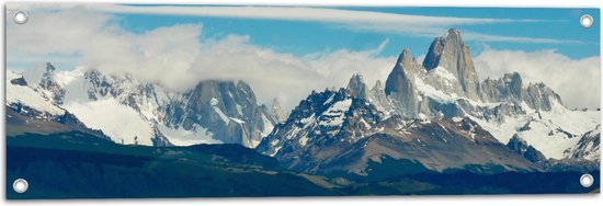 WallClassics - Poster de jardin - Paysage de montagne au loin - 90x30 cm Photo sur poster de jardin (décoration murale pour l'extérieur et l'intérieur)