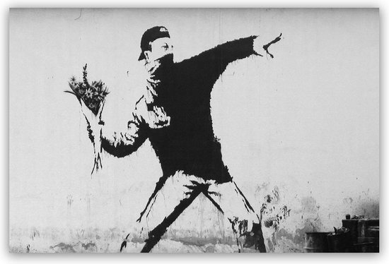 Banksy Schilderij - throw flowers - 120x80 - Plexiglas Schilderij