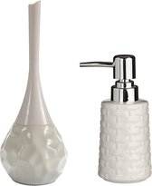 Berilo Toilet spullen set - Toiletborstel met zeeppompje - keramiek - wit