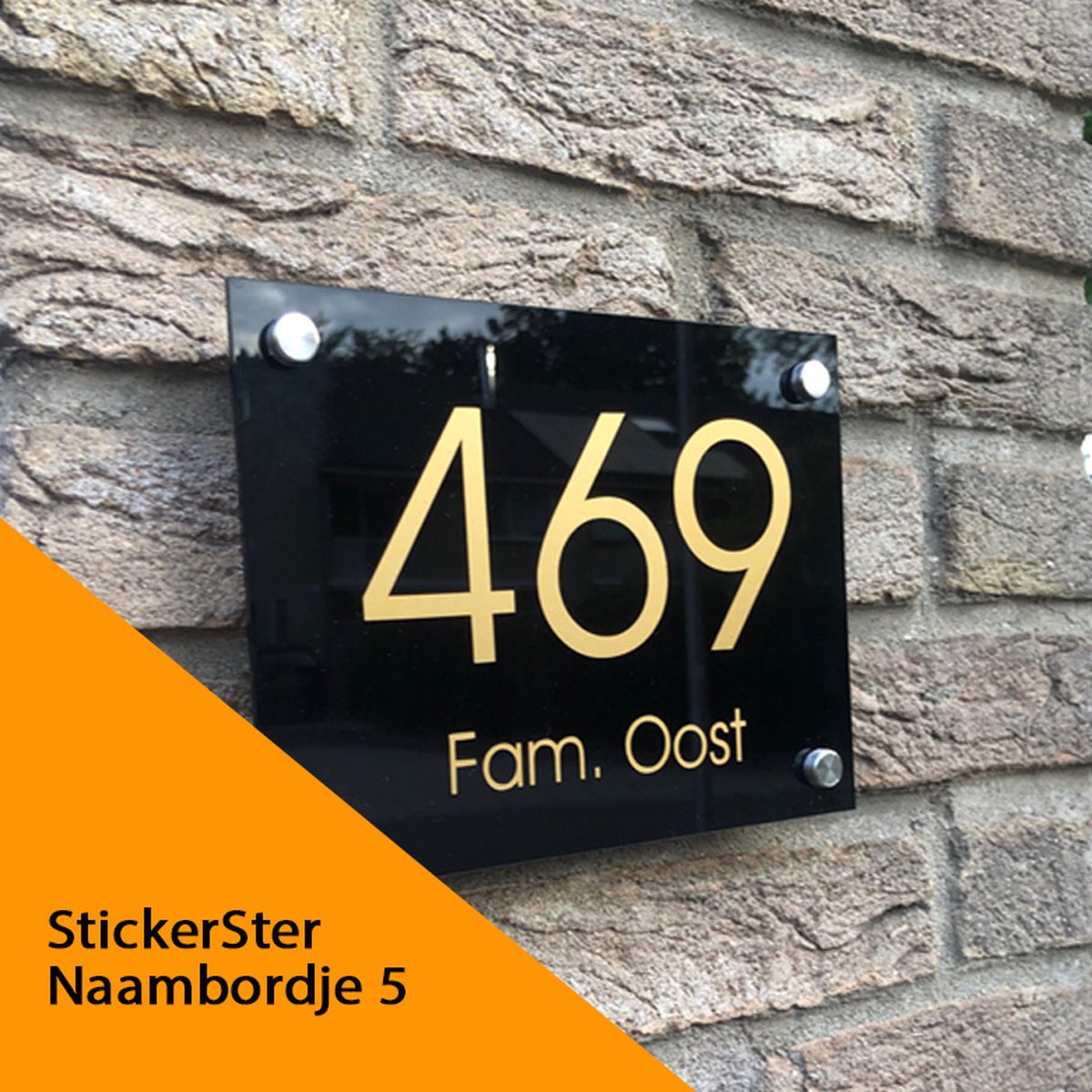 Zwart naambordje voordeur zwart strak 15x20 cm plexiglas