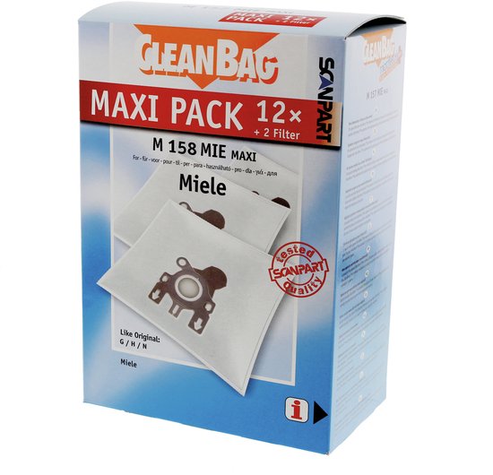 CleanBag stofzuigerzakken 12 stuks - Geschikt voor Miele S400i-S456i, S600-S658, S800-S858, S2000-S2999, S5000-S5999, S8000-S8999, Classic C1, Complete C2 & Complete C3 - GN - GHN - Inclusief 2 filters - Alternatief - Maxipack - Voordeelpak