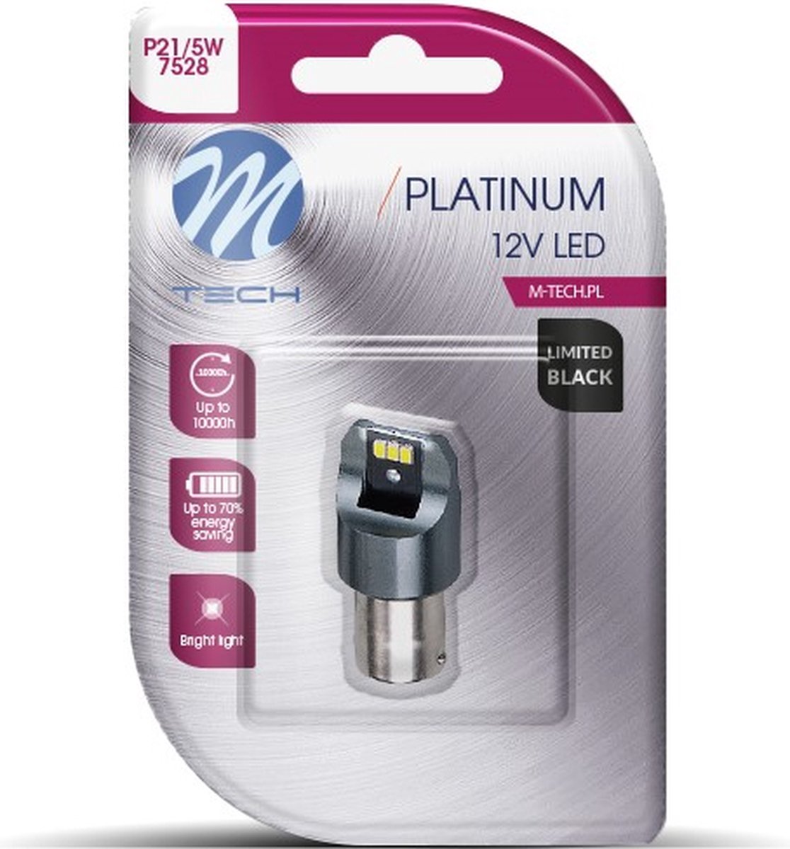 M-Tech LED P21/5W 12V - Platinum - Canbus - 6x Led diode - Wit - Enkel - Limited Black