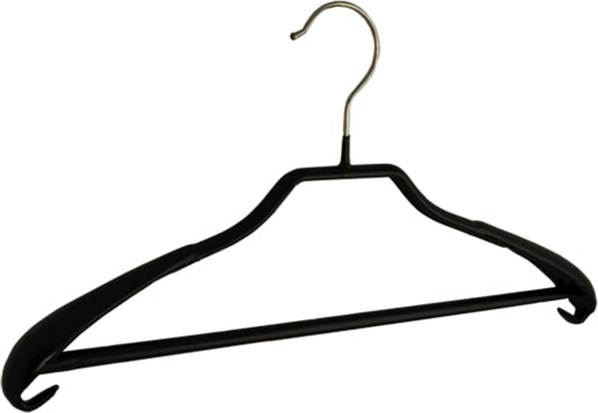 De Kledinghanger Gigant - 5 x Mantelhanger / kostuumhanger metaal met broeklat, schouderverbreding en zwarte anti-slip coating, 40 cm
