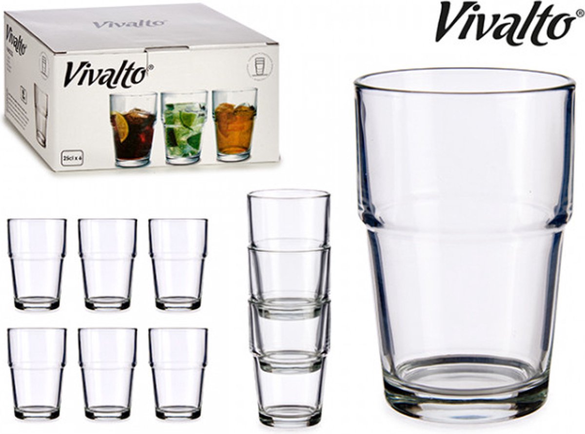 12x Stuks Stapelbare glazen - Drinkglazen - 25 cl - Verfrissende drinkglazen - Vivalto