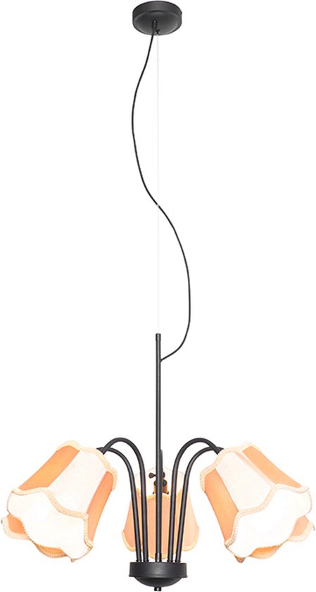 QAZQA nona - Klassieke Hanglamp voor boven de eettafel | in eetkamer - 5 lichts - Ø 70 cm - Zwart Goud - Woonkamer | Slaapkamer