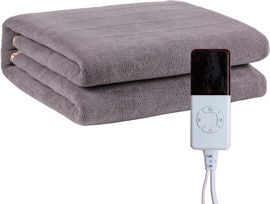 B.K Commerce - Elektrische Onderdeken - Elektrische Deken - 180x150 CM - 9 Warmtestanden - Met Afstandsbediening - 2 Kanten Verstelbaar - Grijs - Wasbaar Bij Hand