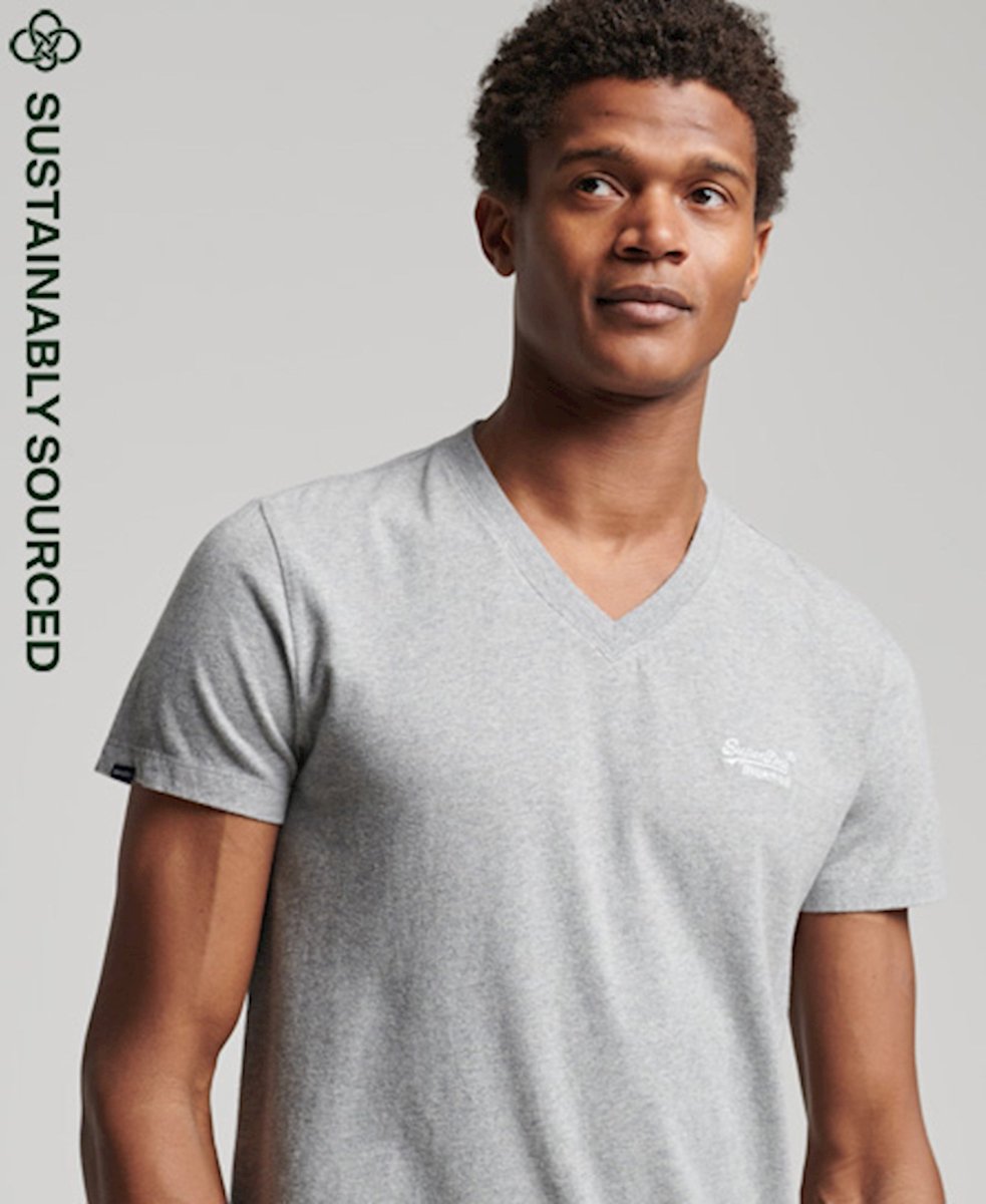 Superdry Vintage Logo Heren T-shirt van biologisch katoen met V-hals Grijs