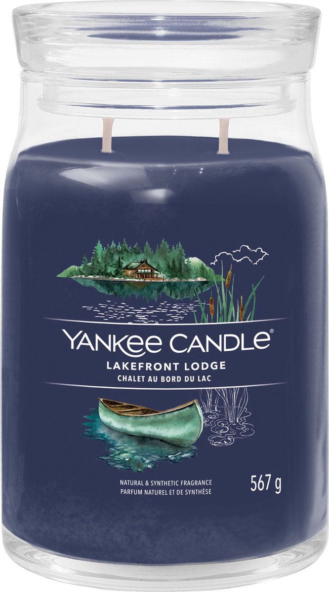 Yankee Candle Lakefront Lodge Large Jar Geurkaars - 90 branduren - twee lonten Donkerblauw