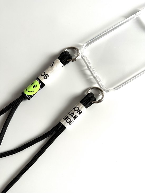 Exclusivité universelle AFlavours Cordon téléphonique- Cordon téléphonique smiley noir- Crossover pour téléphone et sac- Sinterklaas chaussures présente- String téléphone
