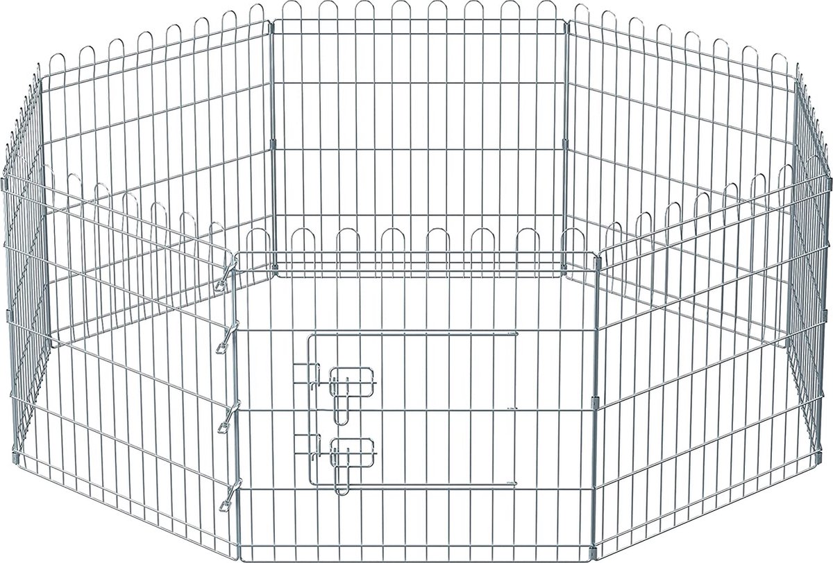 MIRA home Puppyren - Vrije ren behuizing konijn - Opvouwbaar - Voor hond, zilver - Metaal - Zilver - 159x159x61 cm