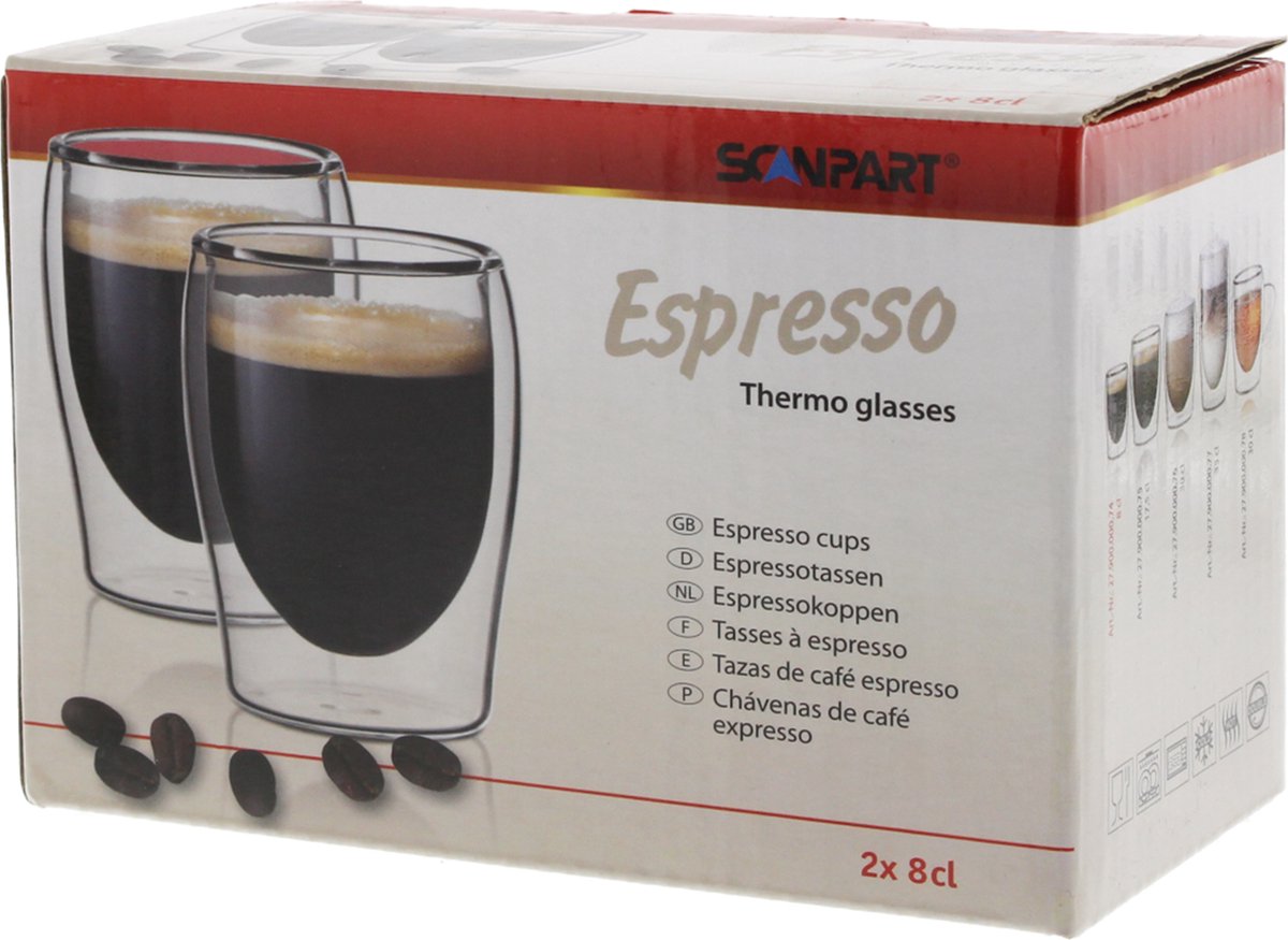Scanpart dubbelwandige koffieglazen 80 ml - Espresso - espressoglas dubbelwandig - 2 stuks