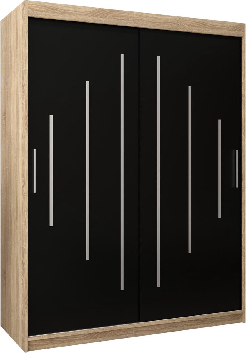 InspireME Kledingkast met 2 schuifdeuren, Modern-stijl, Een kledingkast met planken (BxHxD): 150x200x62 - MALTESE 150 Sonoma Eik + Zwart Mat