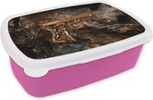 Broodtrommel Roze - Lunchbox - Brooddoos - Pistool - Goud - Rook - 18x12x6 cm - Kinderen - Meisje