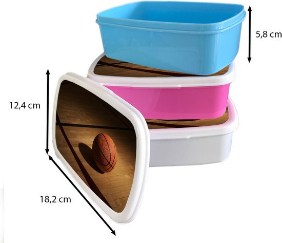 Lunch box Rose - Lunch box - Boîte à pain - Un ballon de basket à l'honneur sur un terrain de basket - 18x12x6 cm - Enfants - Fille