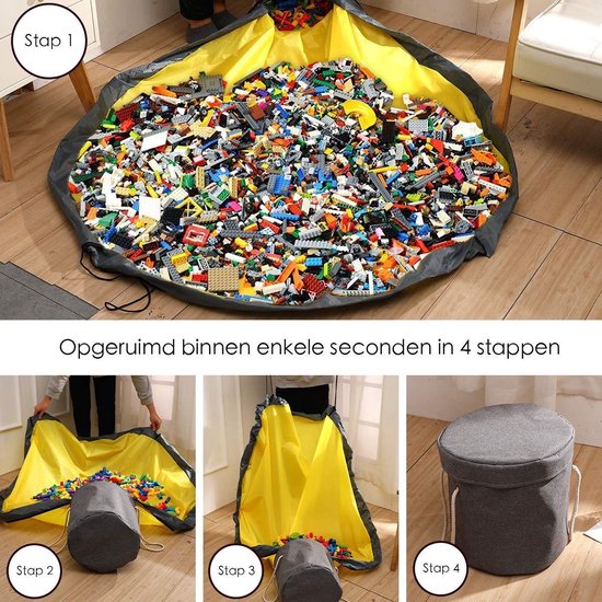 Grand Sac De Rangement Jouets Avec Tapis De Jeu Intégré - 38x36 Cm - Toile épaisse, Pliable, Couvercle Sécurisé - Organisation Enfants