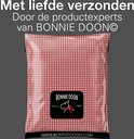 Bonnie Doon verpakking in rood wit ruitjespatroon met logo.