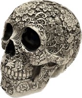 Doodshoofd Zwart - Wit - met bloemen decoratie - Resin skull - Schedel beeld