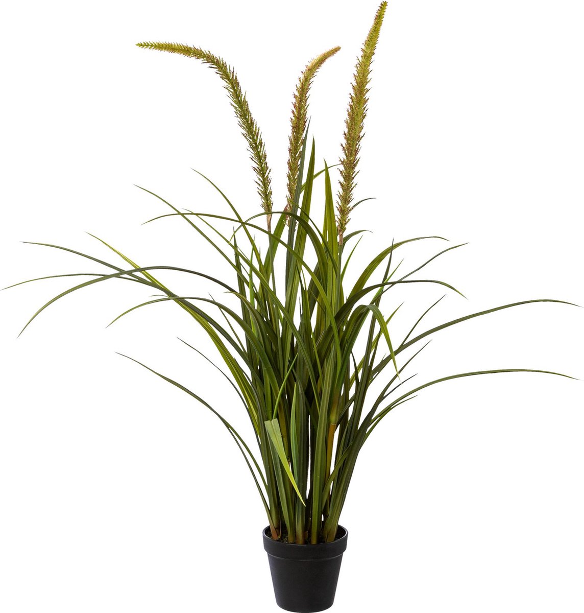 Kopu Kunstplant Miscanthus 90 cm - 3 pluimen - in zwarte pot Groen