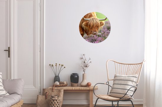 WallCircle - Stickers muraux - Cercle de papier peint - Highlander écossais - Violet - Fleurs - 30x30 cm - Cercle mural - Auto-adhésif - Autocollant de papier peint rond