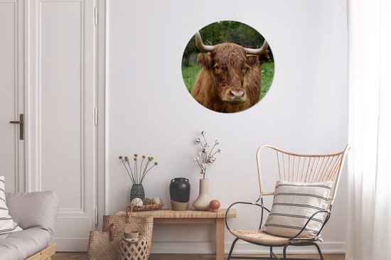 WallCircle - Stickers muraux muraux - Cercle de papier peint - Highlander écossais - Animaux - Herbe - 50x50 cm - Cercle mural - Autocollant - Autocollant de papier peint rond