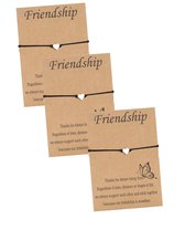 Bixorp Friends Bracelets d'amitié pour 3 avec Hartjes argentés - 3 cartes-cadeaux - BFF Bracelet Filles - Best Friends Bracelet cadeau d'amitié pour trois