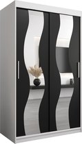InspireMe - Kledingkast met 2 schuifdeuren, Modern-stijl, Een kledingkast met planken en een spiegel (BxHxD): 120x200x62 - REESE 120 Wit Mat + Zwart