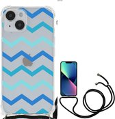 GSM Hoesje Geschikt voor iPhone 14 Trendy Telefoonhoesjes met transparante rand Zigzag Blauw