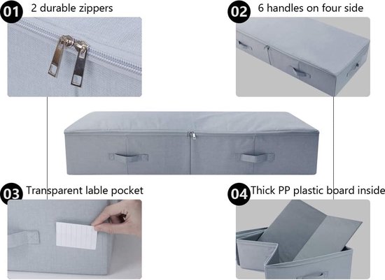 Set van 2 50 L opbergboxen voor onder het bed met deksel, grote