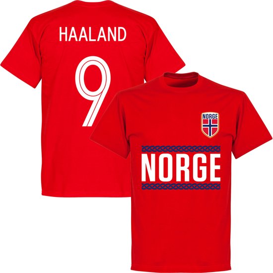 T-shirt rouge avec "NORVEGE" sur le devant et le logo du drapeau norvégien.