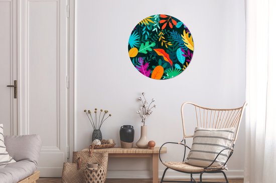 WallCircle - Stickers muraux - Cercle Papier Peint - Jungle - Feuilles - Couleurs - Garçons - Filles - Enfants - 50x50 cm - Cercle Mural - Auto Adhésif - Sticker Papier Peint Rond