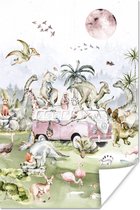 Poster kinderen - Dinosaurus - Kinderen - Bus - Bomen - Dieren - Wanddecoratie jongens - Poster Dinosaurus - Decoratie voor kinderkamers - 20x30 cm - Kinder decoratie