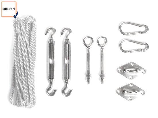 Pack complet: Sunfighters triangle 6x6x6m Zwart avec kit de montage en acier inoxydable et nettoyant pour tissu extérieur