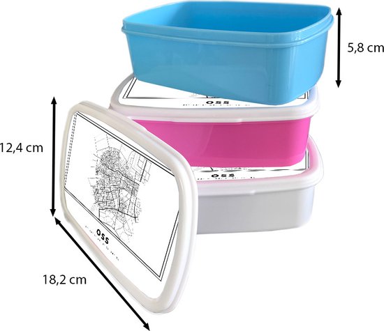 Breadbox Pink - Lunchbox - Breadbox - Plan de la ville - Zwart Wit - Carte - Oss - Pays- Nederland - Carte - 18x12x6 cm - Enfants - Fille