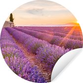 WallCircle - Behangcirkel - Lavendel - Bloemen - Zonsondergang - Natuur - Behang rond - Zelfklevend behang - ⌀ 140 cm - Behangcirkel bloemen - Behangsticker - Cirkel behang