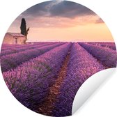 Behangcirkel - Lavendel - Schuur - Bloemen - Zonsondergang - Ronde wanddecoratie - Behang cirkel - Zelfklevend behang - ⌀ 140 cm - Behangsticker - Behang rond - Behangcirkel bloemen - Behang zelfklevend