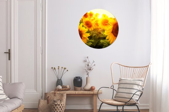 WallCircle - Papier peint cercle - Tournesol - Jaune - Bloem - 80x80 cm - Papier peint autocollant - Papier peint cercle - Papier peint cercle autocollant - Papier peint rond - Salon