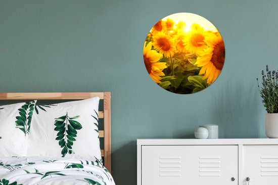 WallCircle - Papier peint cercle - Tournesol - Jaune - Bloem - 80x80 cm - Papier peint autocollant - Papier peint cercle - Papier peint cercle autocollant - Papier peint rond - Salon