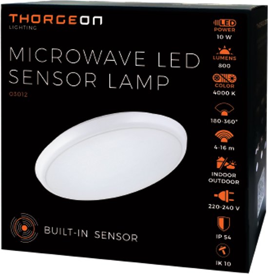Plafonnier LED Thorgeon 16W 4000K avec Microw. capteur
