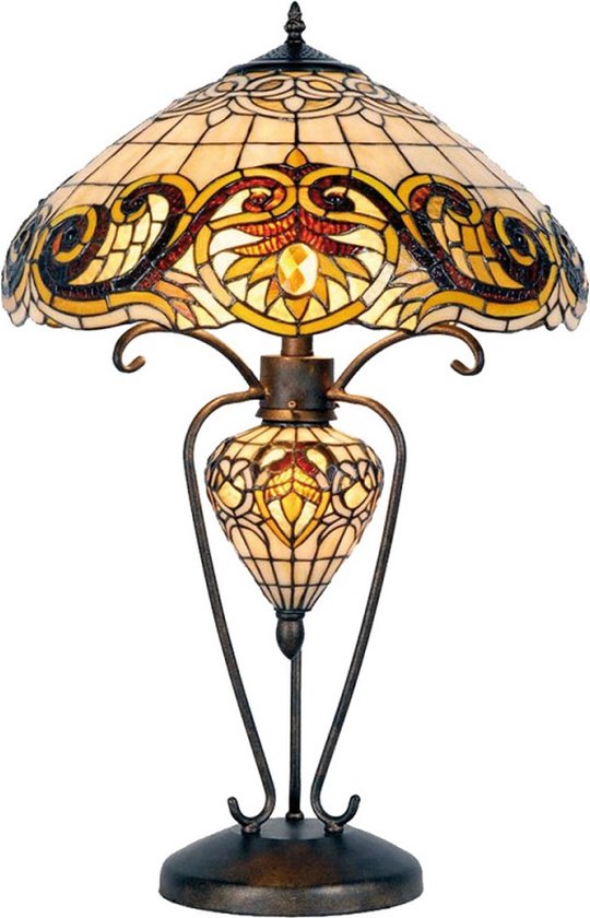 Tiffany Tafellamp Ø 46x76 cm Geel Glas Driehoek Tiffany Bureaulamp Tiffany Lampen Glas in Lood
