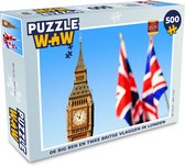 Puzzel De Big Ben en twee Britse vlaggen in Londen - Legpuzzel - Puzzel 500 stukjes