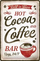 Cacao Hot et Coffee. Plaque murale en métal gaufré 20 x 30 cm.