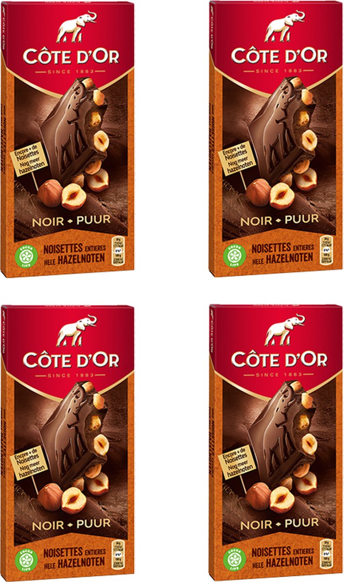 Côte d'Or - chocoladetablet - puur hele noten - 180g x 4